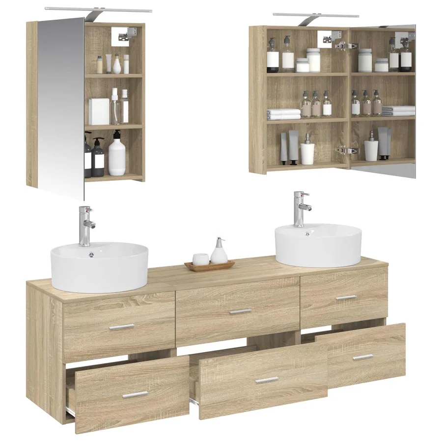 Ensemble de mobilier de salle de bain 5 pcs Chêne Sonoma - 3