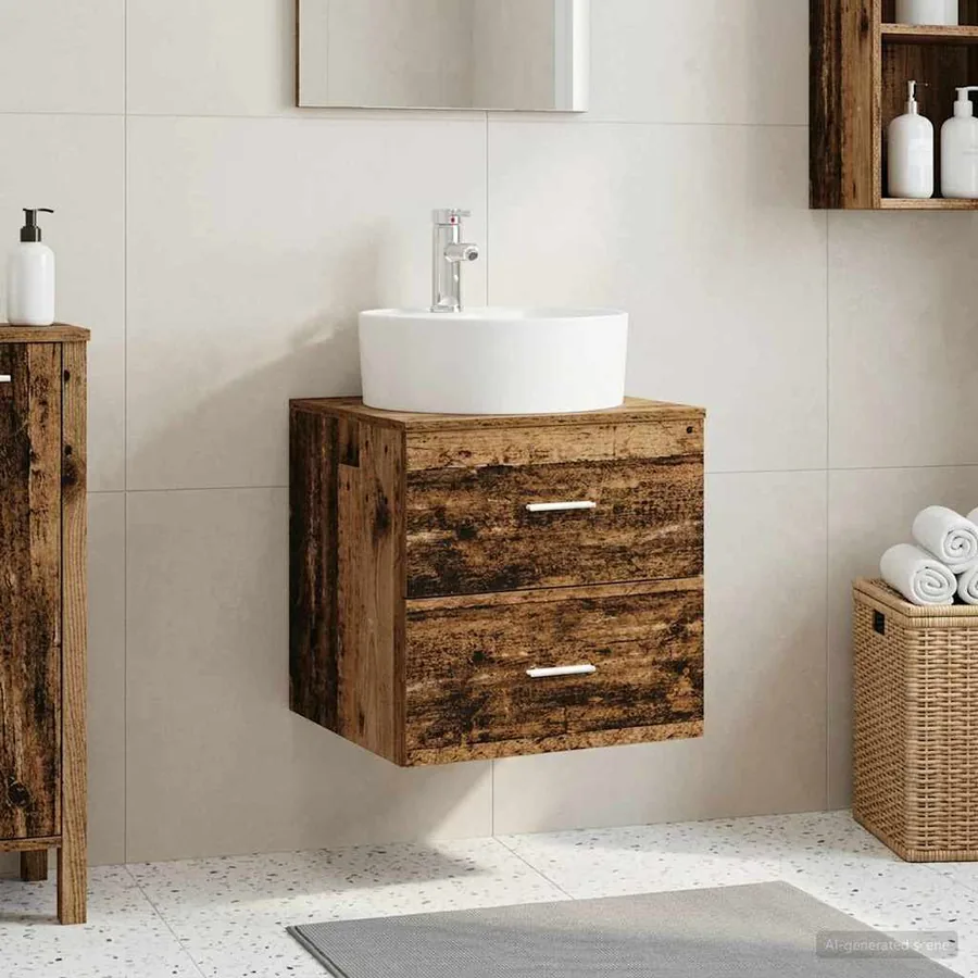 Vanité de lavabo mural Bois ancien 49,5 x 44,5 x 65 cm
