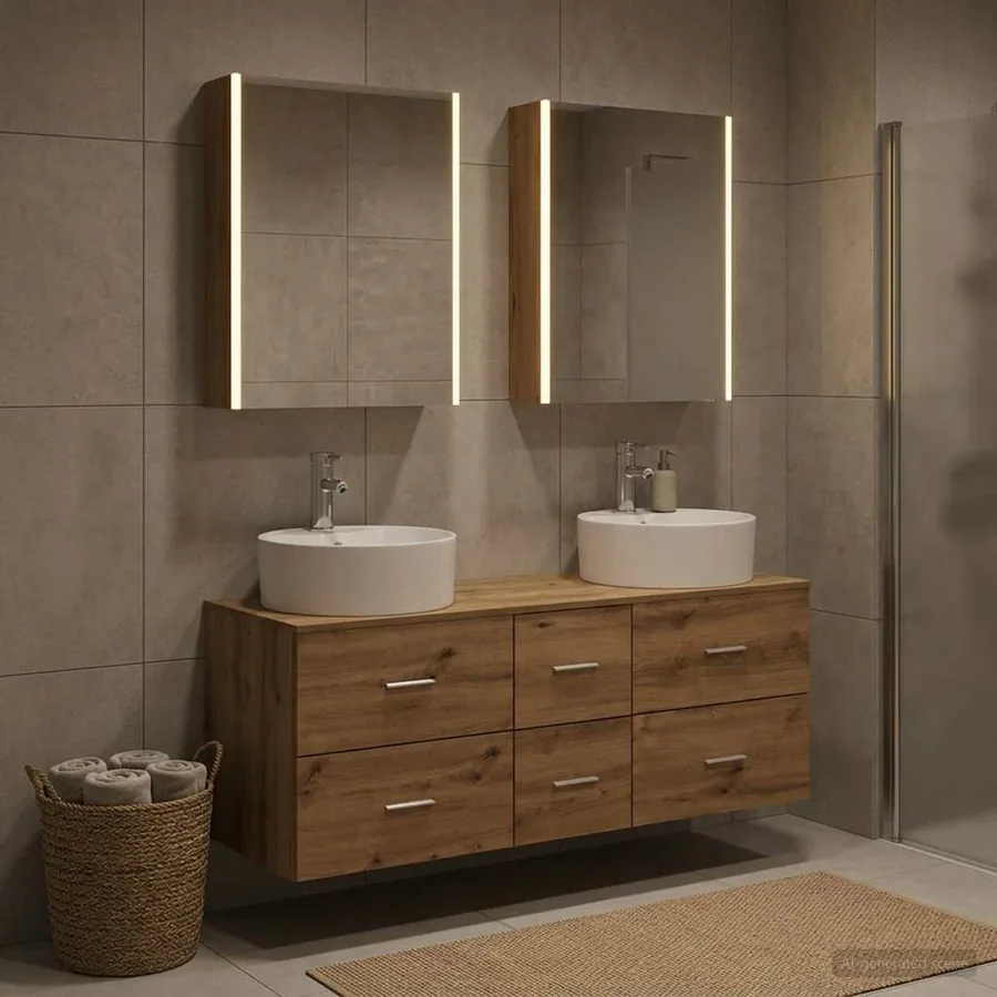 Ensemble de mobilier de salle de bain 5 pc Chêne artisanal
