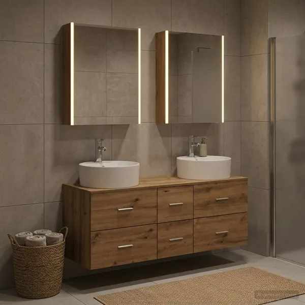 Ensemble de mobilier de salle de bain 5 pc Chêne artisanal