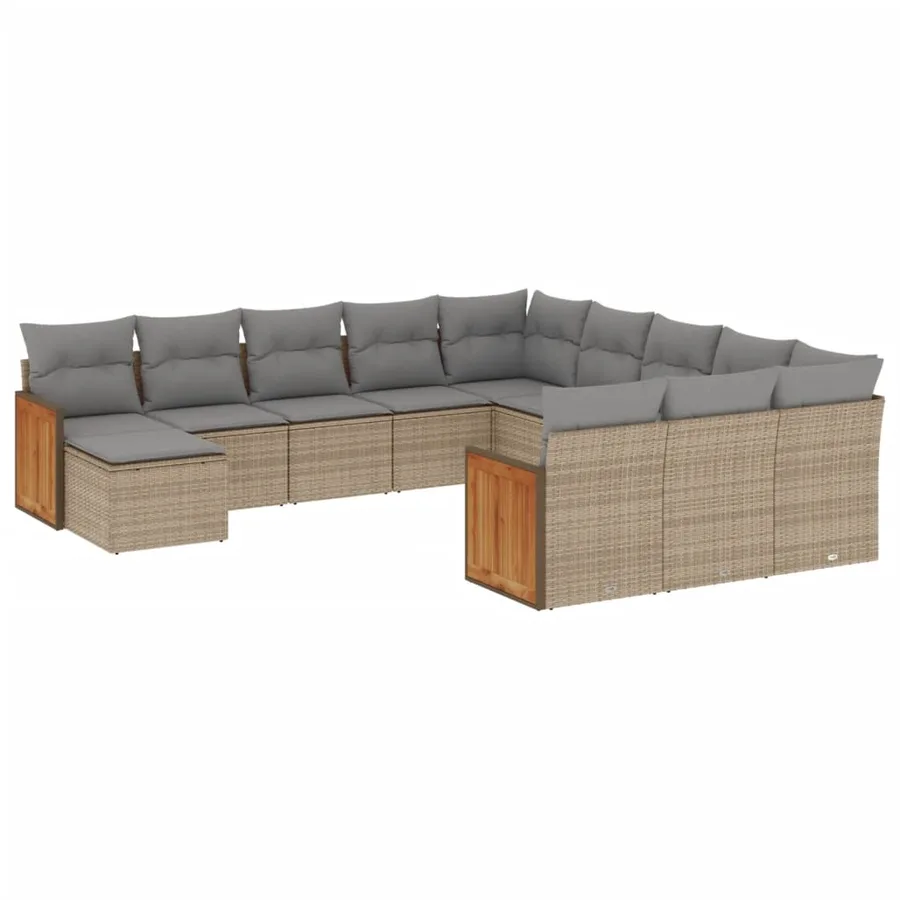 Salon de jardin avec coussins 12 pcs beige résine tressée - 2