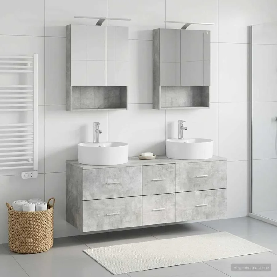 Ensemble de mobilier de salle de bain 5 pcs Gris béton