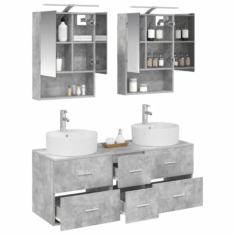Ensemble de mobilier de salle de bain 5 pcs Gris béton - 3