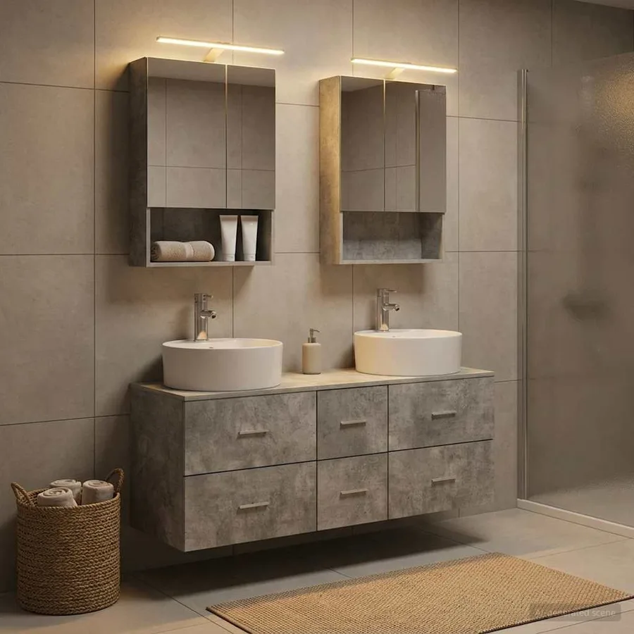 Ensemble de mobilier de salle de bain 5 pcs Gris béton - 4