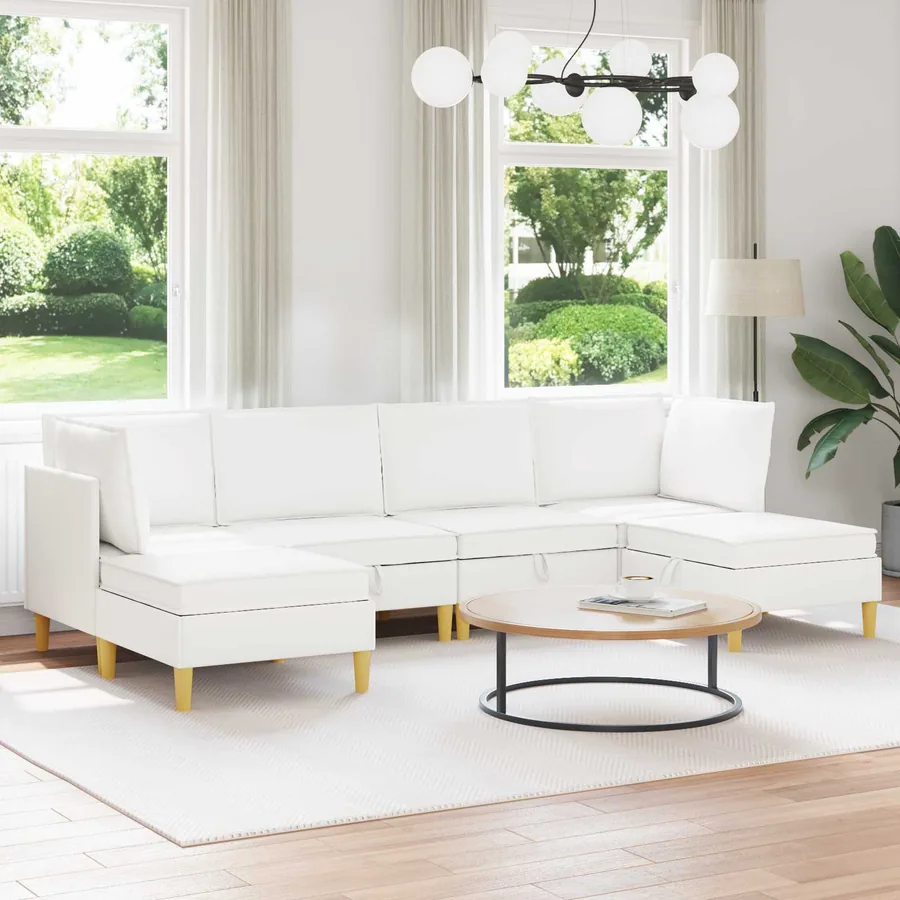 Canapé modulaire avec rangement 6 pcs Blanc Tissu