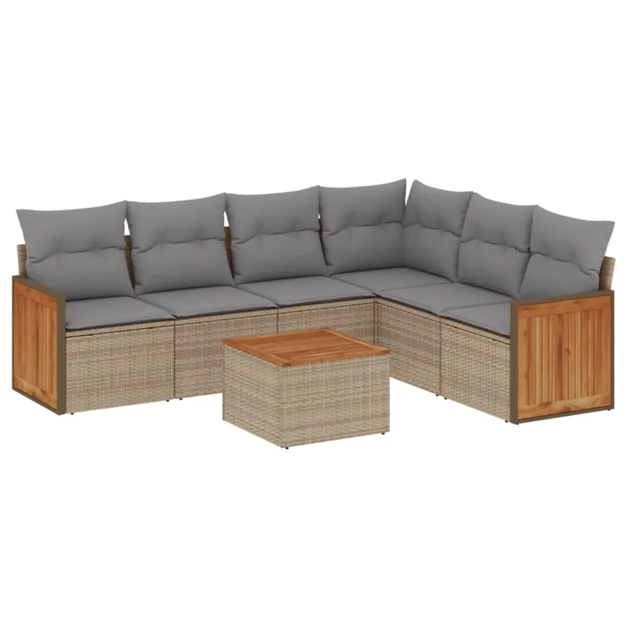 Salon de jardin avec coussins 7 pcs beige résine tressée - 2