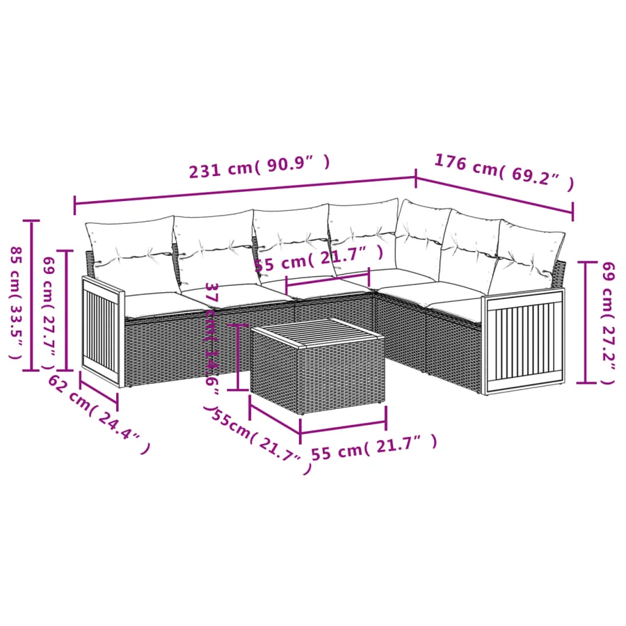 Salon de jardin avec coussins 7 pcs beige résine tressée - 8