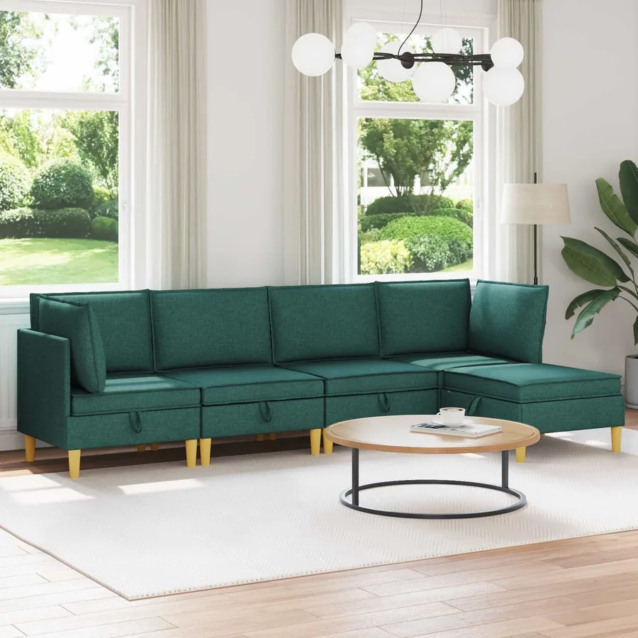 Canapé modulaire avec rangement 5 pcs Vert foncé Tissu