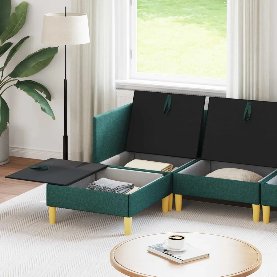 Canapé modulaire avec rangement 5 pcs Vert foncé Tissu - 3