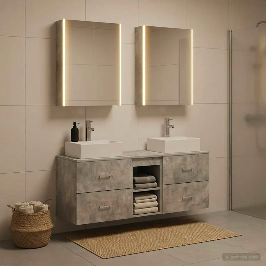 Ensemble de mobilier de salle de bain 5 pcs Gris béton