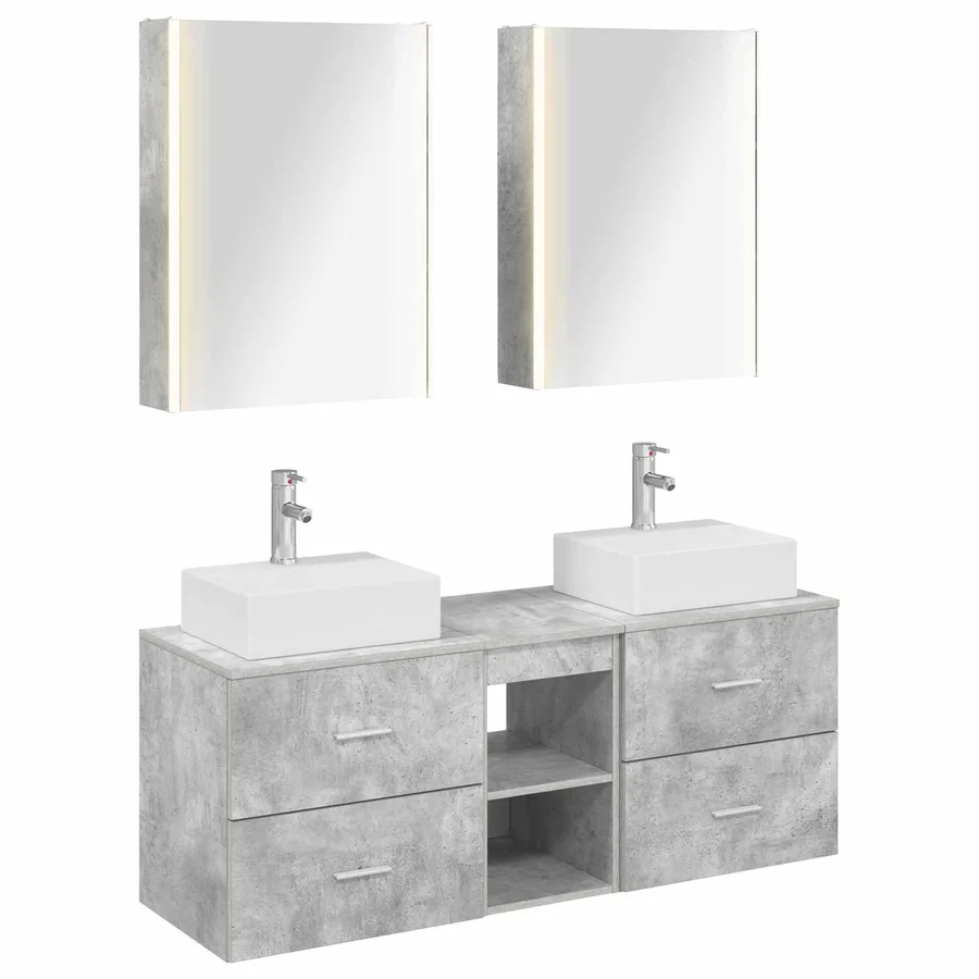 Ensemble de mobilier de salle de bain 5 pcs Gris béton - 2