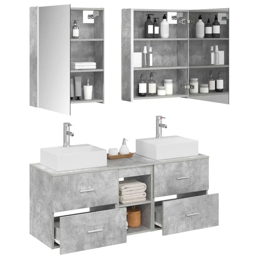 Ensemble de mobilier de salle de bain 5 pcs Gris béton - 3