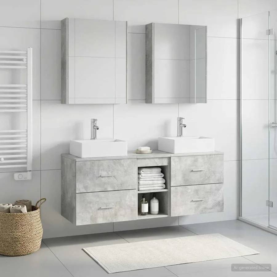 Ensemble de mobilier de salle de bain 5 pcs Gris béton - 4