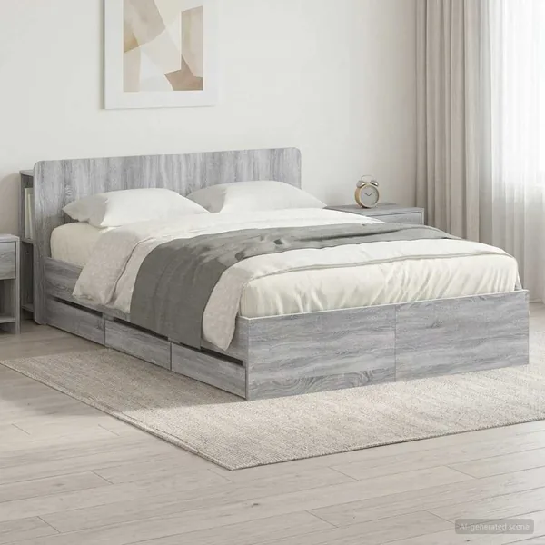 Cadre de lit avec rangement Sonoma gris 140 x 200 cm