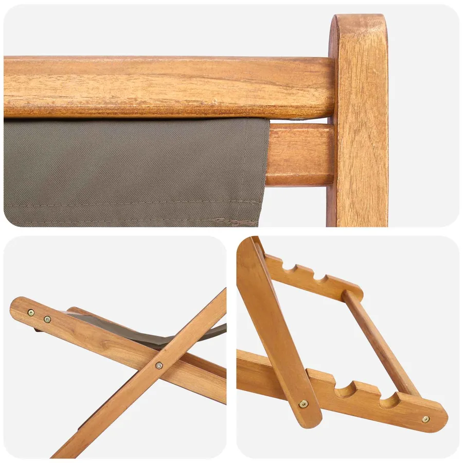 Chaise de plage Taupe Bois de teck massif - 6