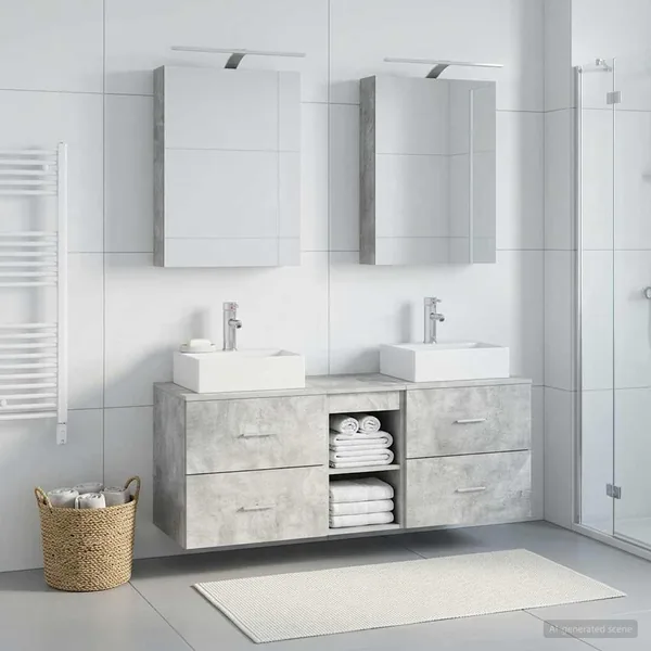 Ensemble de mobilier de salle de bain 5 pcs Gris béton