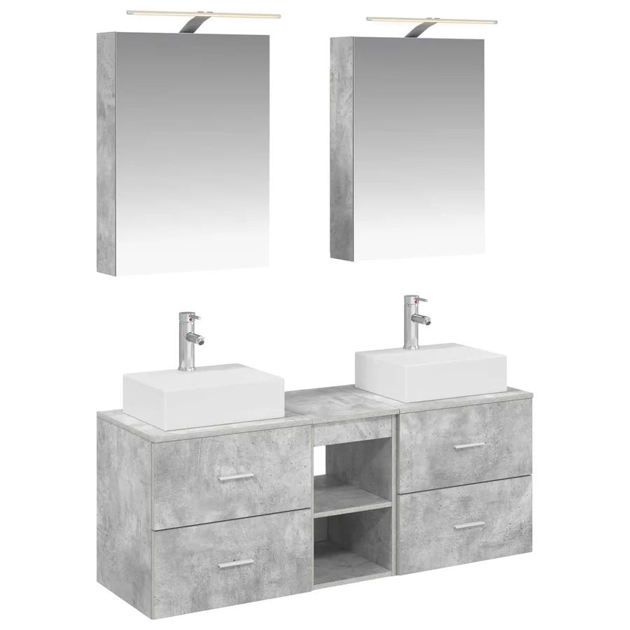 Ensemble de mobilier de salle de bain 5 pcs Gris béton - 2