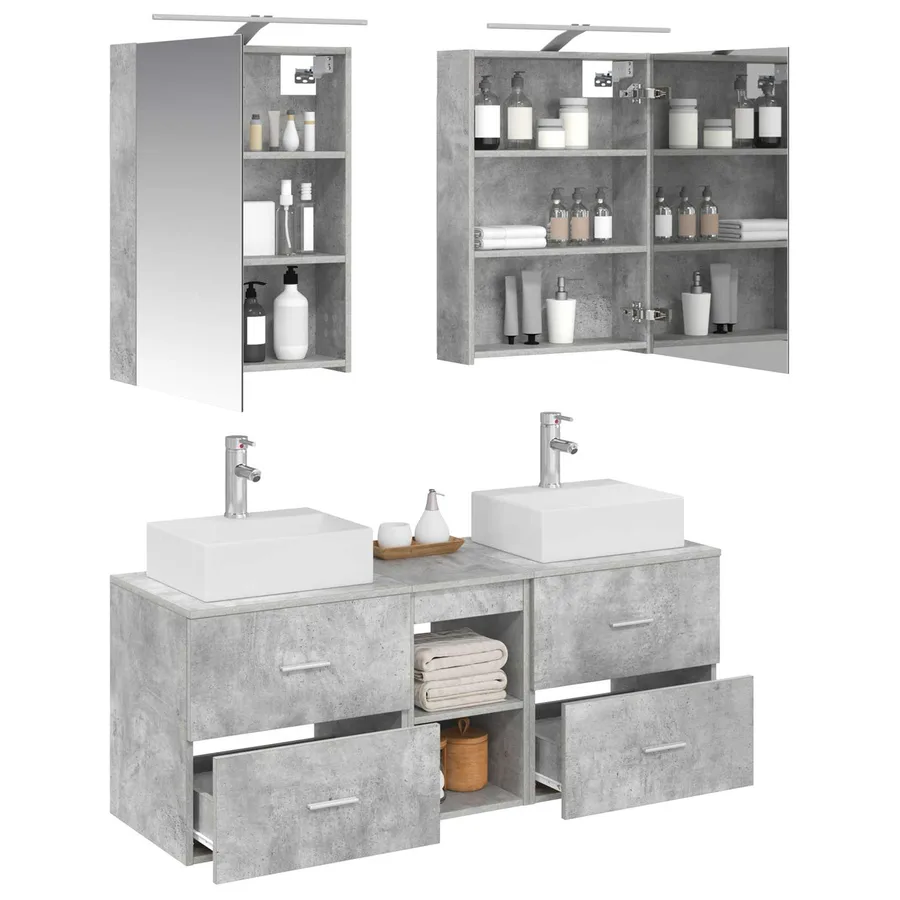 Ensemble de mobilier de salle de bain 5 pcs Gris béton - 3