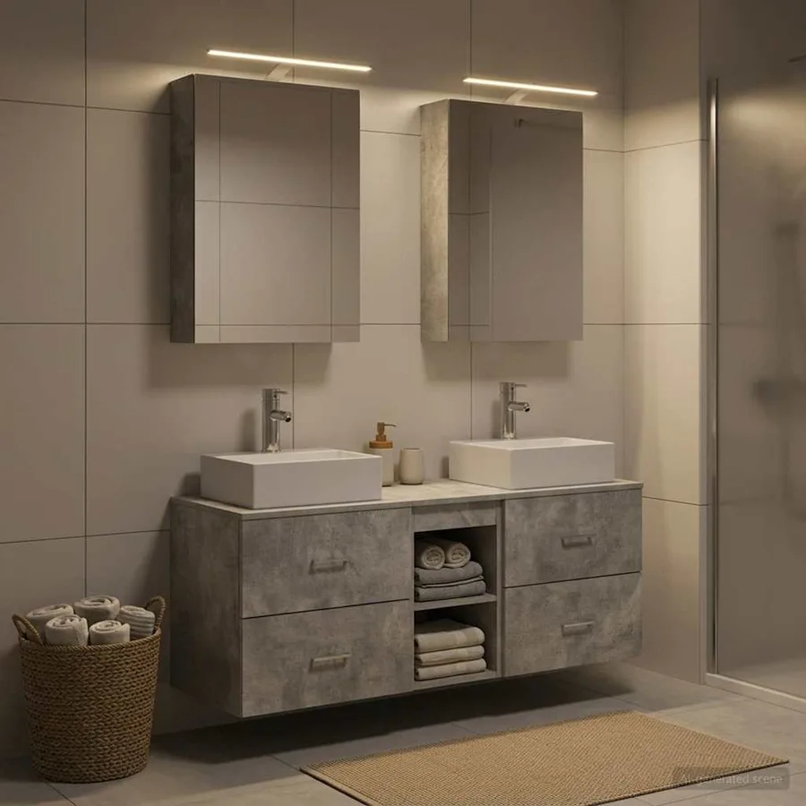 Ensemble de mobilier de salle de bain 5 pcs Gris béton - 4