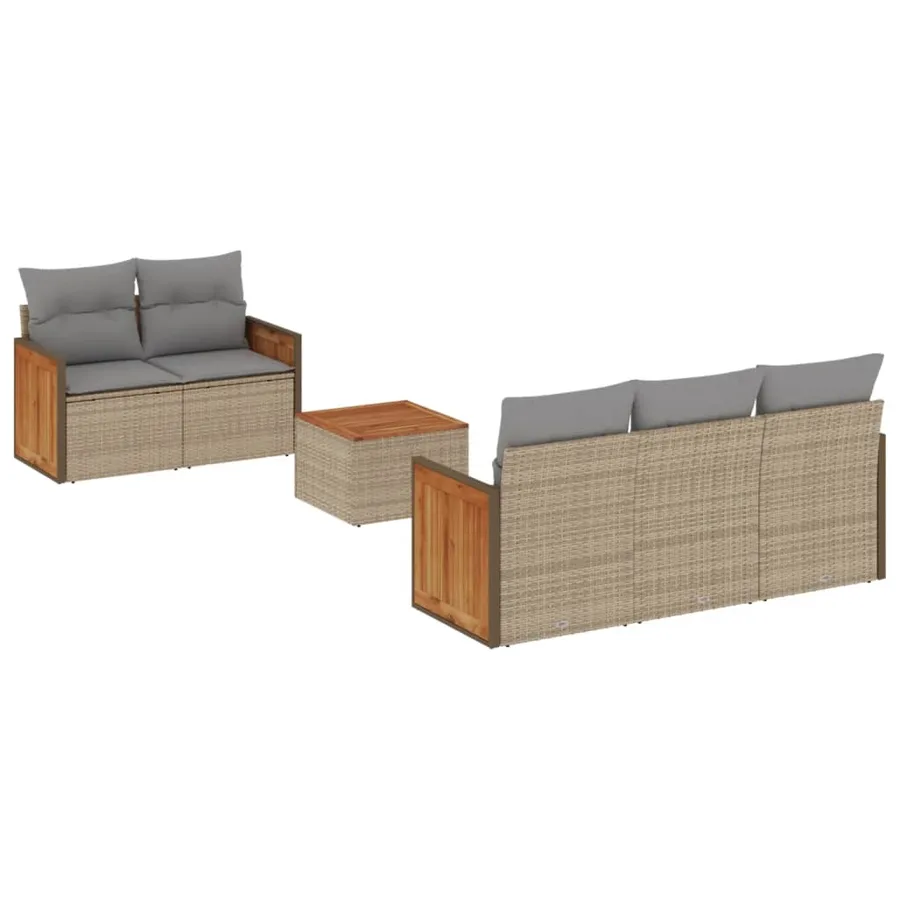 Salon de jardin avec coussins 6 pcs beige résine tressée - 2