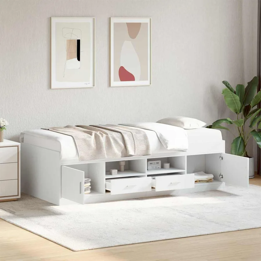 Cadre de lit avec rangement Blanc 80 x 200 cm Bois d'ingénierie