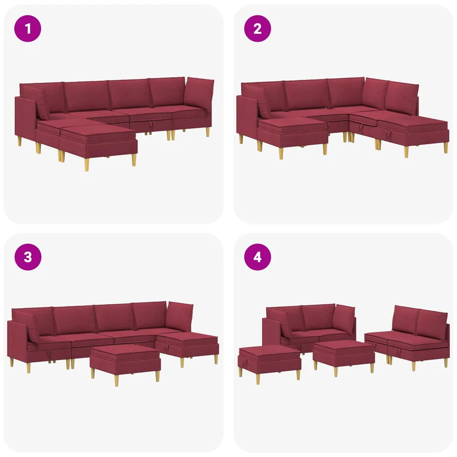 Canapé modulaire avec rangement 6 pcs Bordeaux Tissu - 9