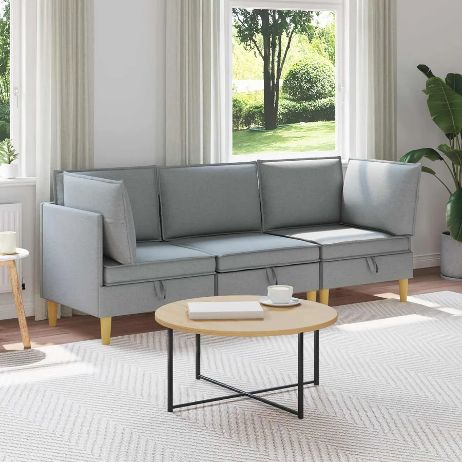 Canapé modulaire avec rangement 3 pcs Gris clair Tissu