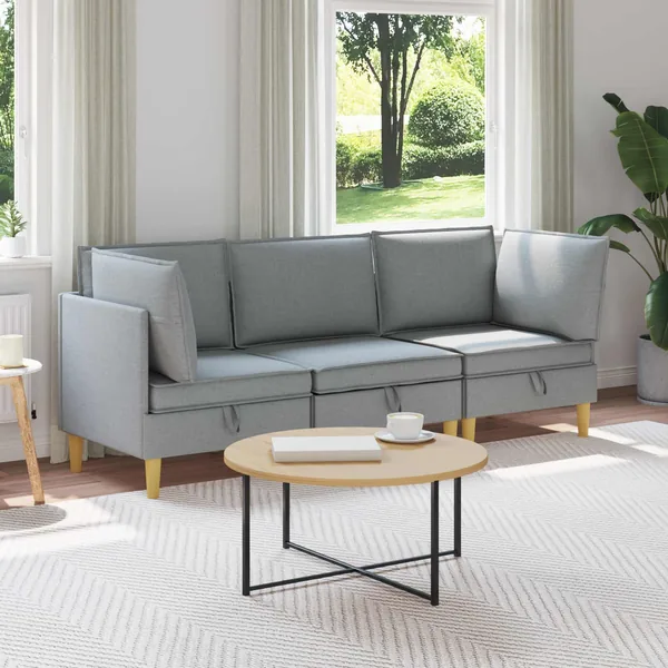 Canapé modulaire avec rangement 3 pcs Gris clair Tissu