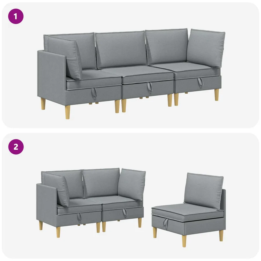 Canapé modulaire avec rangement 3 pcs Gris clair Tissu - 10