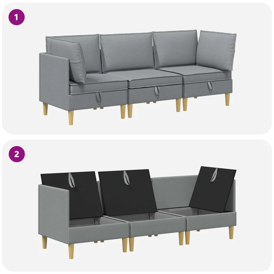 Canapé modulaire avec rangement 3 pcs Gris clair Tissu - 9
