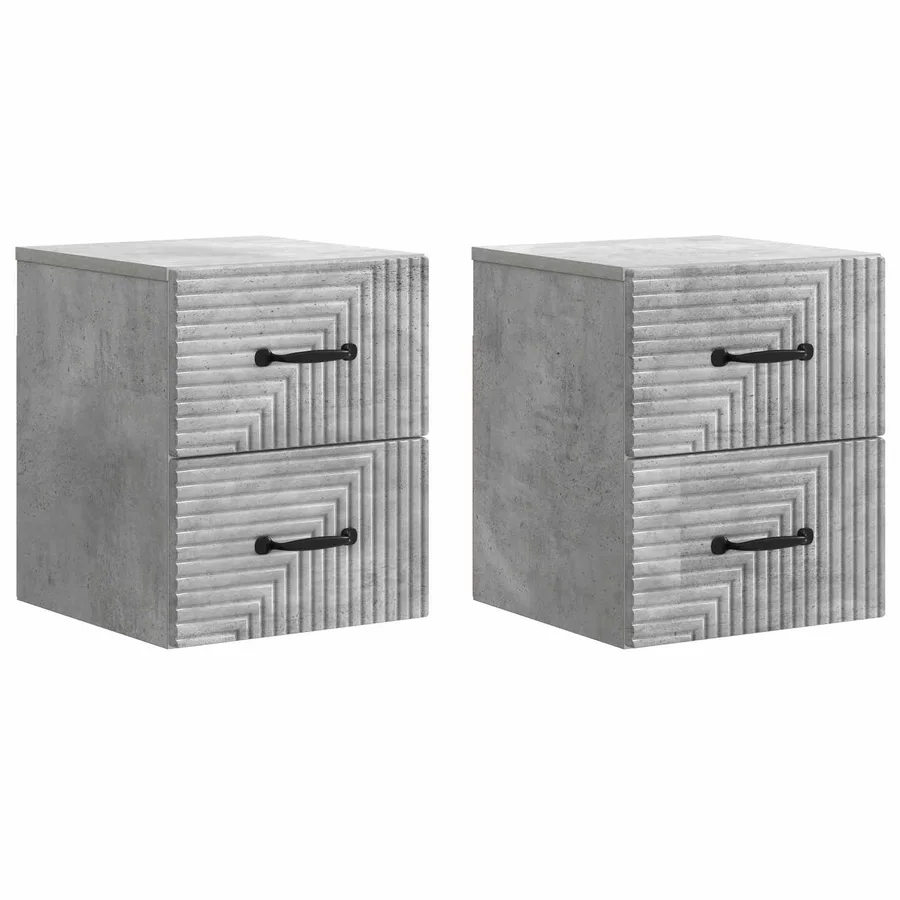 Cabinet de chevet mural 2 pcs Gris béton 34,5 x 33 x 40 cm - 2