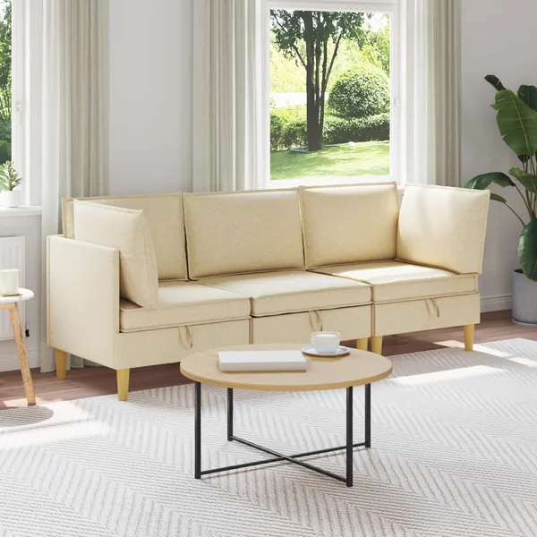 Canapé modulaire avec rangement 3 pcs Crème Tissu
