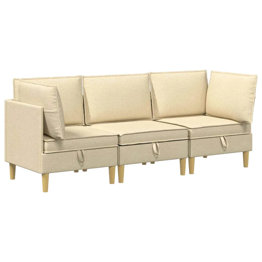 Canapé modulaire avec rangement 3 pcs Crème Tissu - 2