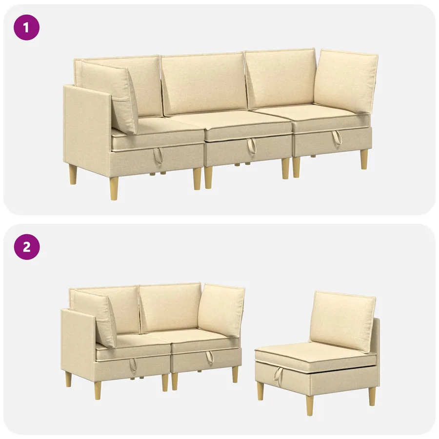 Canapé modulaire avec rangement 3 pcs Crème Tissu - 8