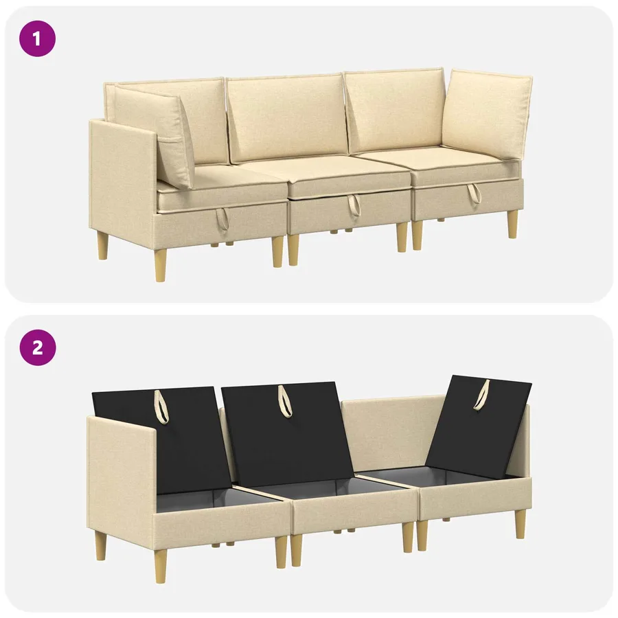 Canapé modulaire avec rangement 3 pcs Crème Tissu - 9
