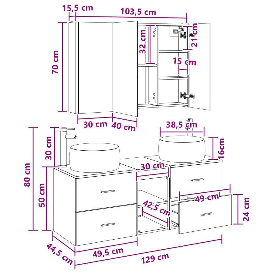 Ensemble de mobilier de salle de bain 4 pcs Blanc - 15
