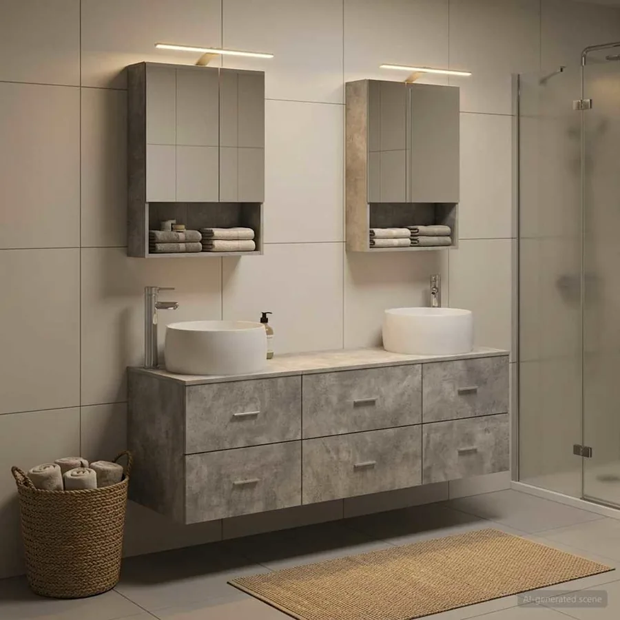 Ensemble de mobilier de salle de bain 5 pcs Gris béton