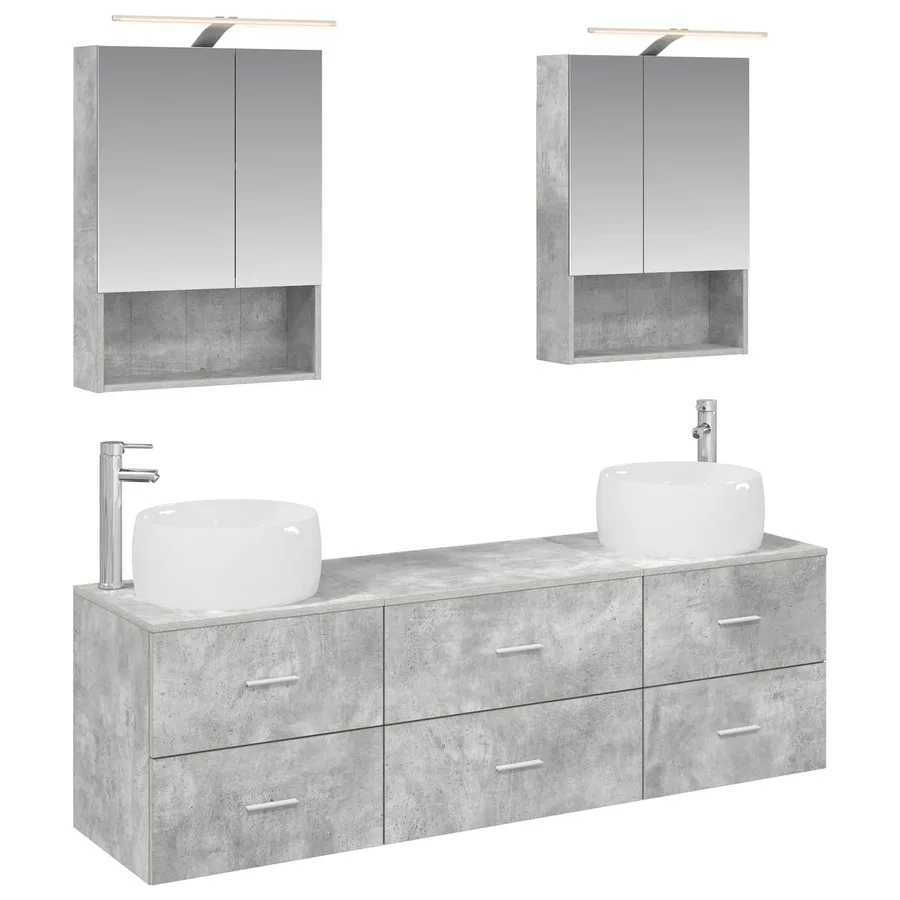 Ensemble de mobilier de salle de bain 5 pcs Gris béton - 2