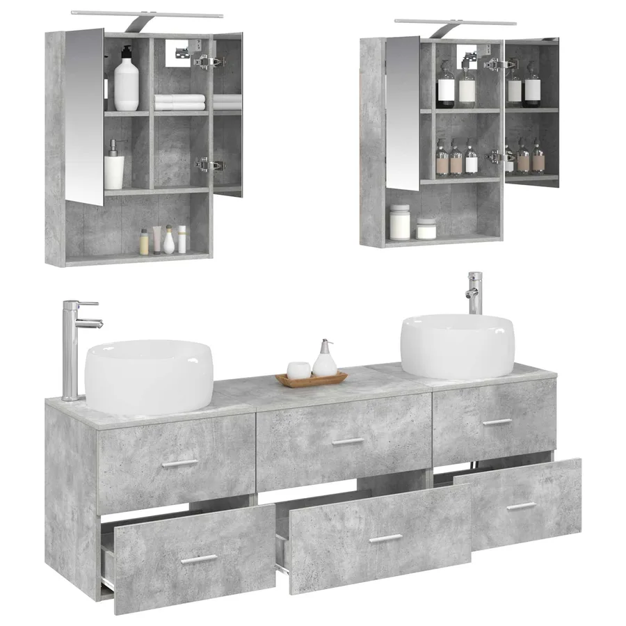 Ensemble de mobilier de salle de bain 5 pcs Gris béton - 3