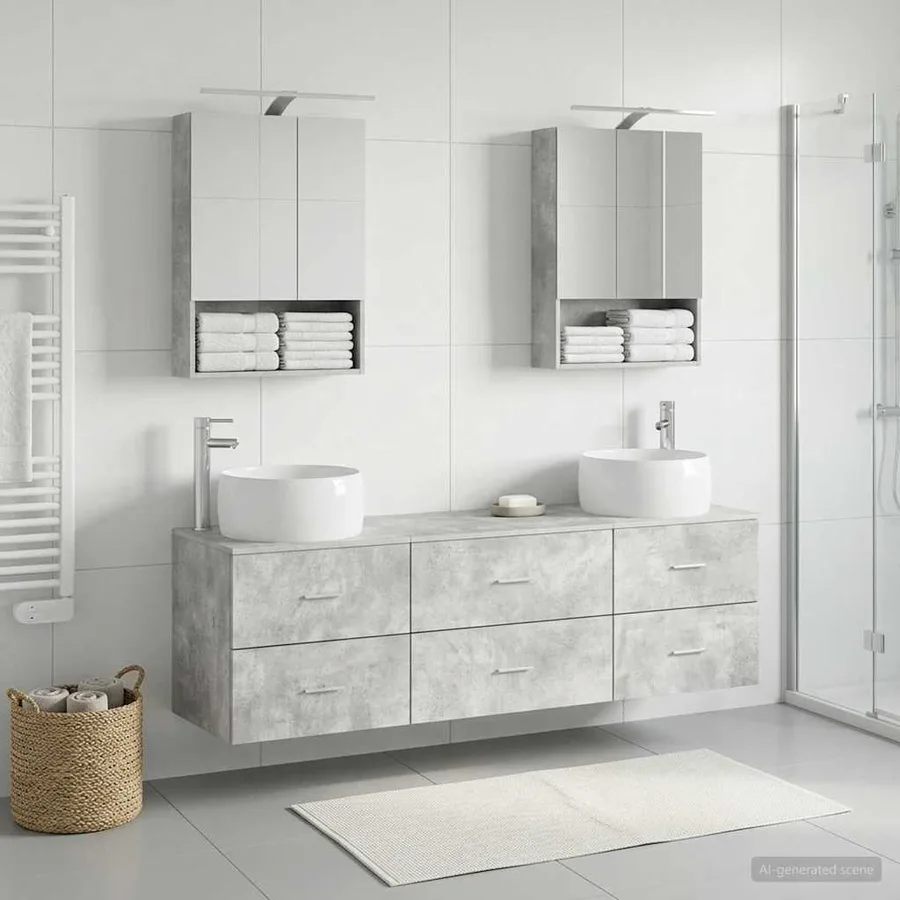 Ensemble de mobilier de salle de bain 5 pcs Gris béton - 4