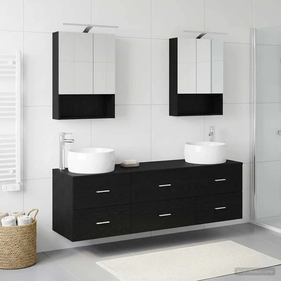 Ensemble de mobilier de salle de bain 5 pcs Chêne noir