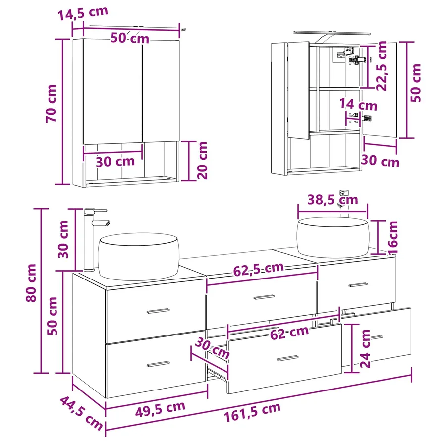 Ensemble de mobilier de salle de bain 5 pcs Chêne noir - 14