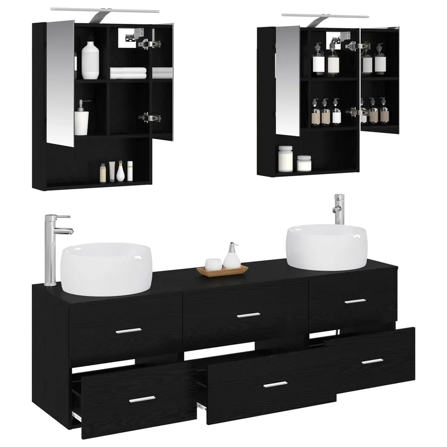 Ensemble de mobilier de salle de bain 5 pcs Chêne noir - 3