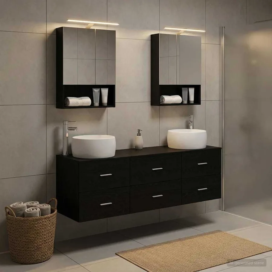 Ensemble de mobilier de salle de bain 5 pcs Chêne noir - 4