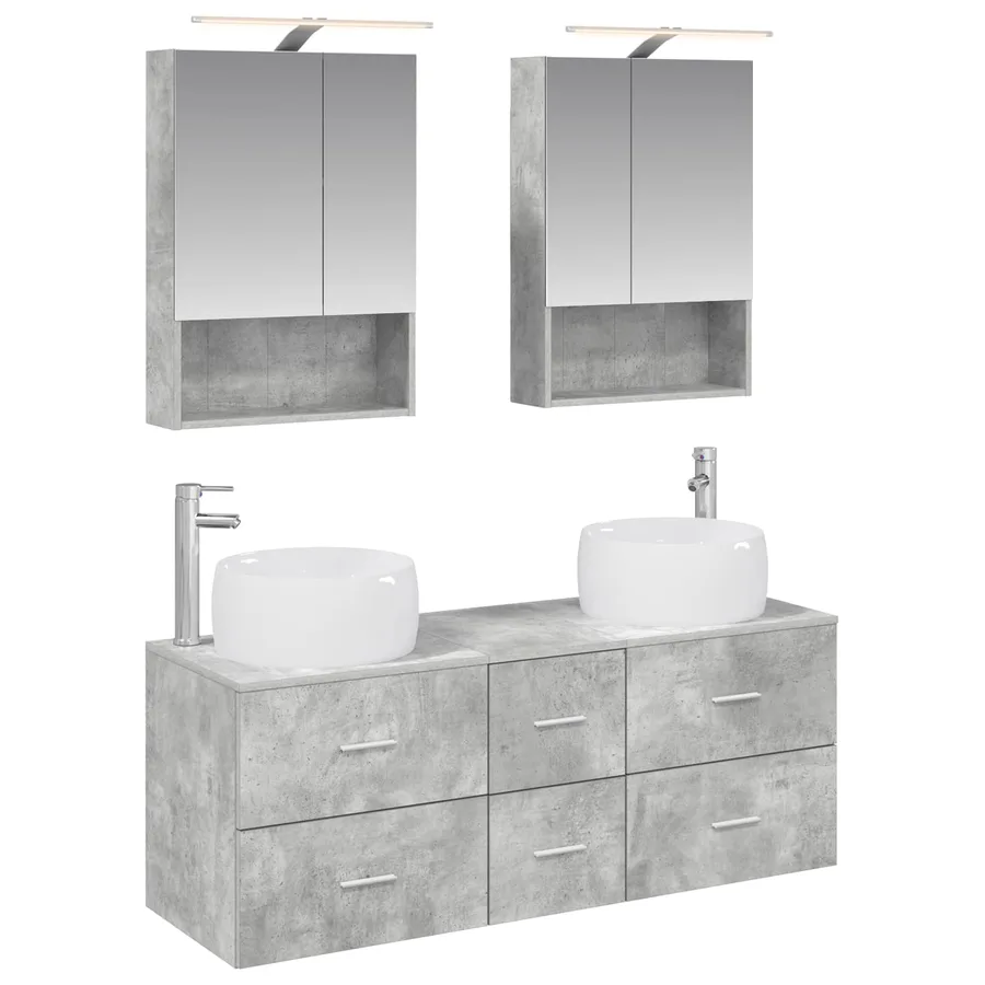 Ensemble de mobilier de salle de bain 5 pcs Gris béton - 2