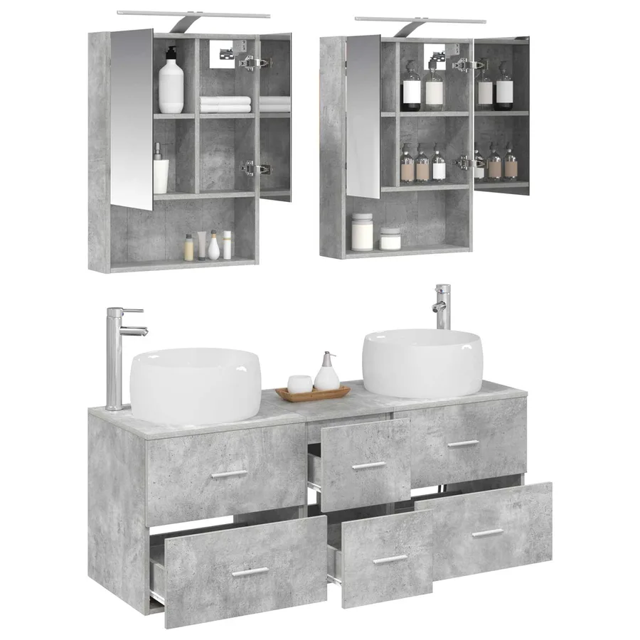Ensemble de mobilier de salle de bain 5 pcs Gris béton - 3