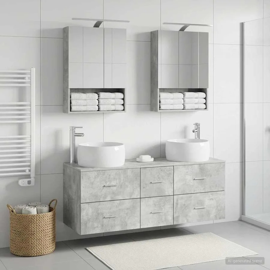 Ensemble de mobilier de salle de bain 5 pcs Gris béton - 4