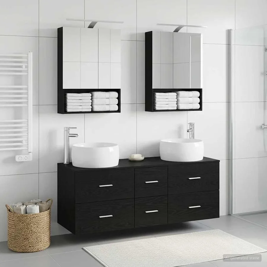 Ensemble de mobilier de salle de bain 5 pcs Chêne noir