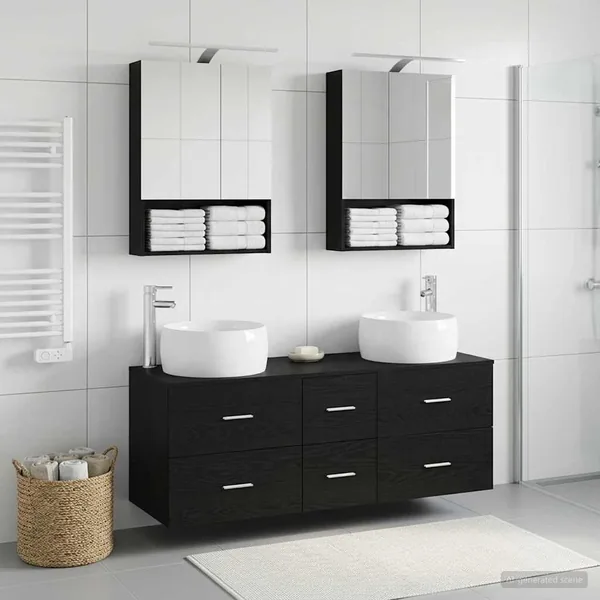 Ensemble de mobilier de salle de bain 5 pcs Chêne noir
