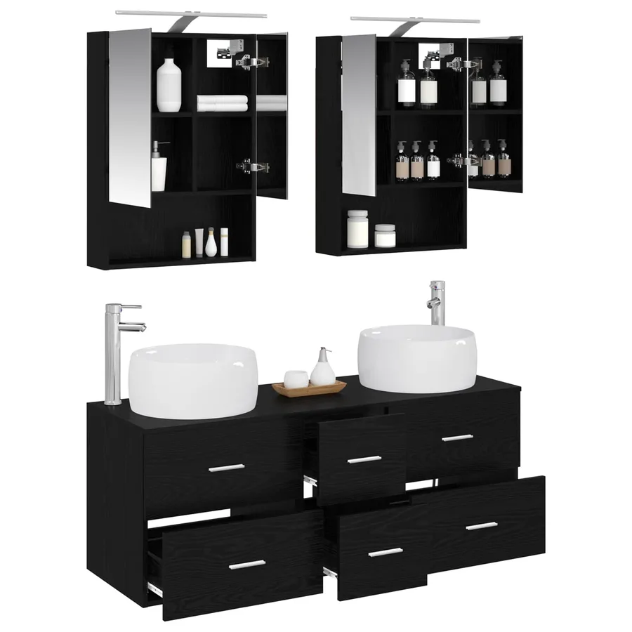 Ensemble de mobilier de salle de bain 5 pcs Chêne noir - 3